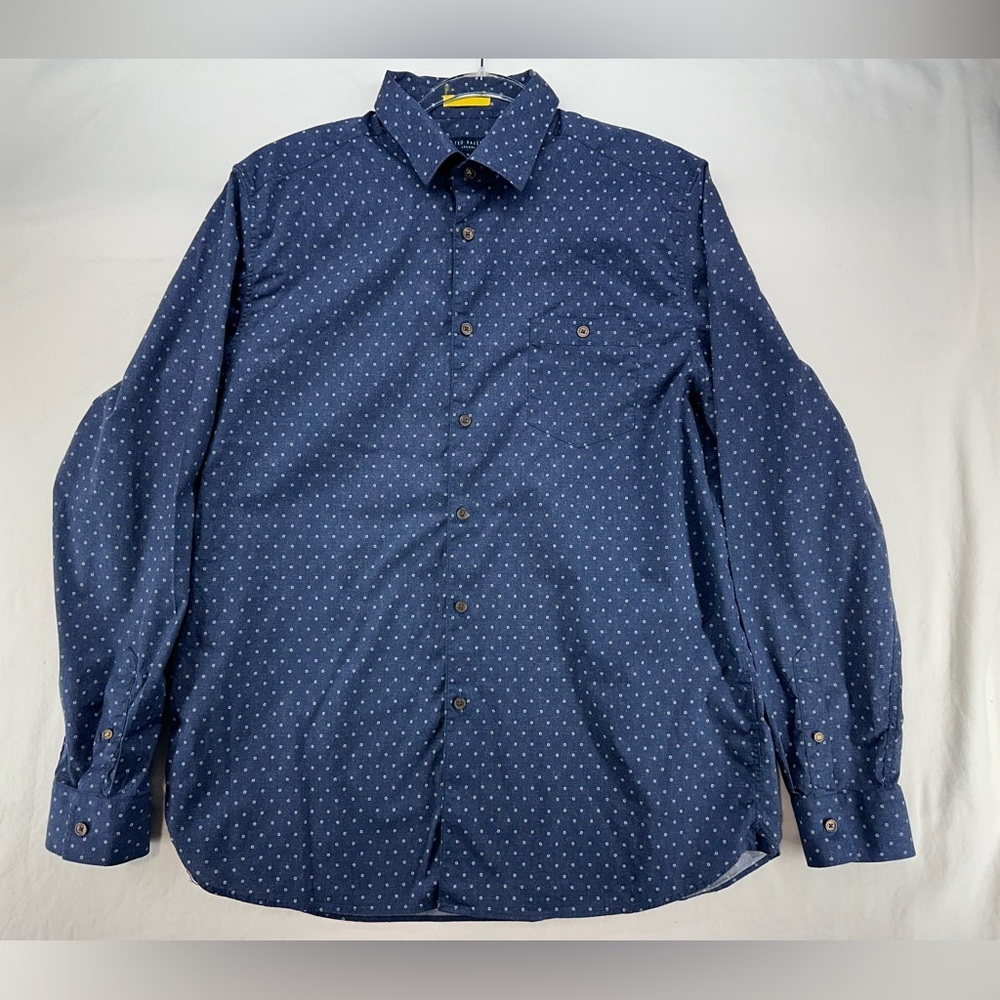 Ted Baker London Mens Mini Flower Print Shirt Size 6 Navy Button Down Modal